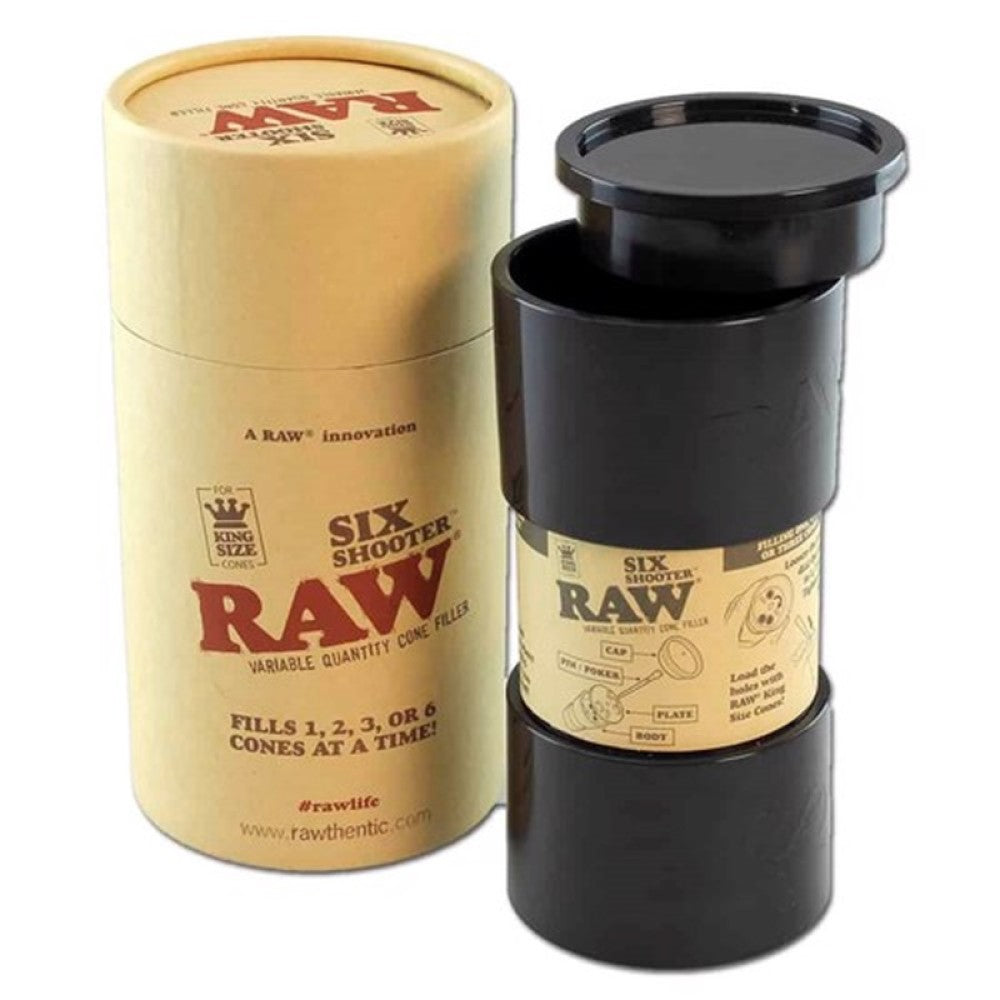 RAW Six Shooter King Size Cones filling device designed to quickly and efficiently prepare multiple king size cones with consistent results.