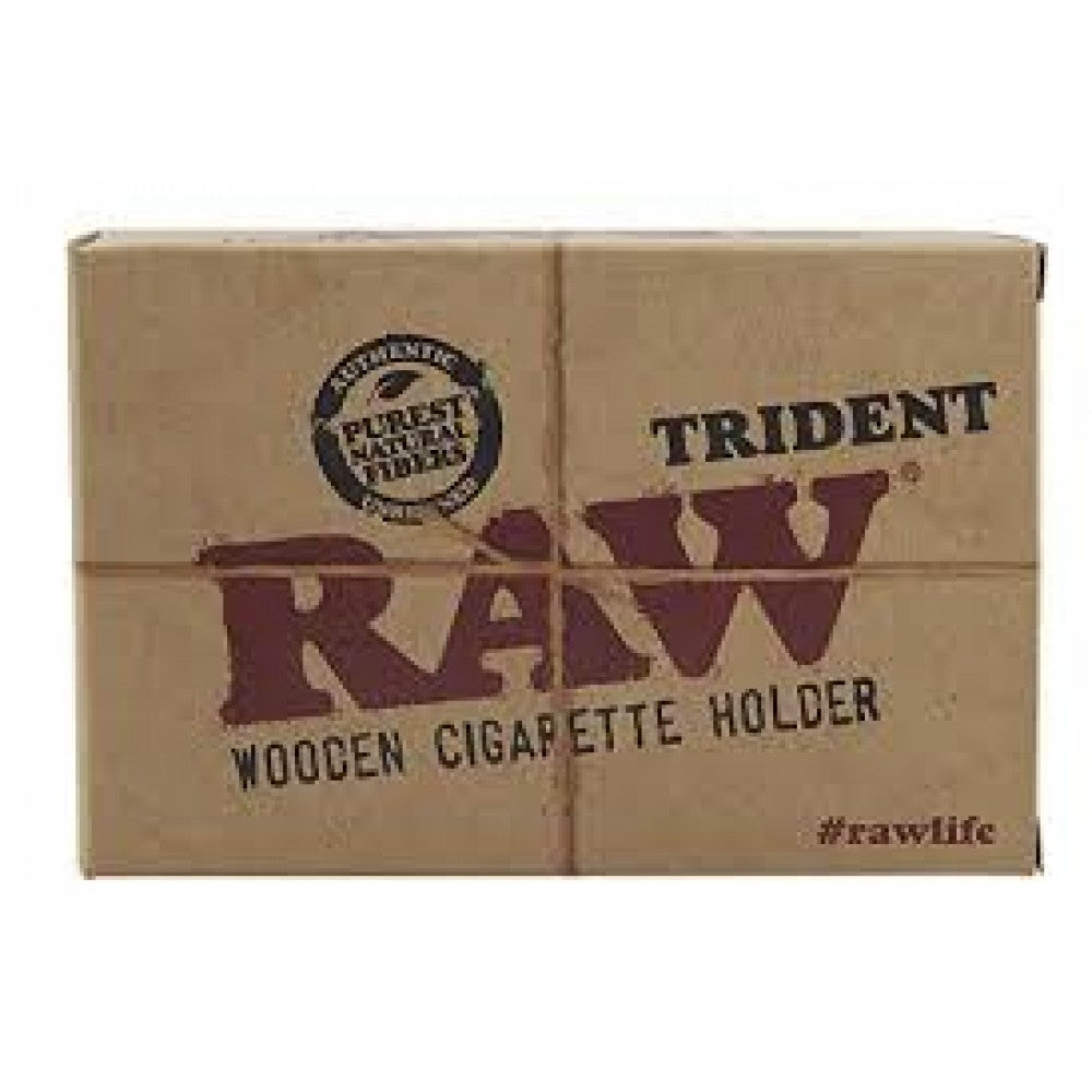 RAW Trident wooden cigarette holder made from natural wood with a durable reusable design for holding multiple cigarettes.