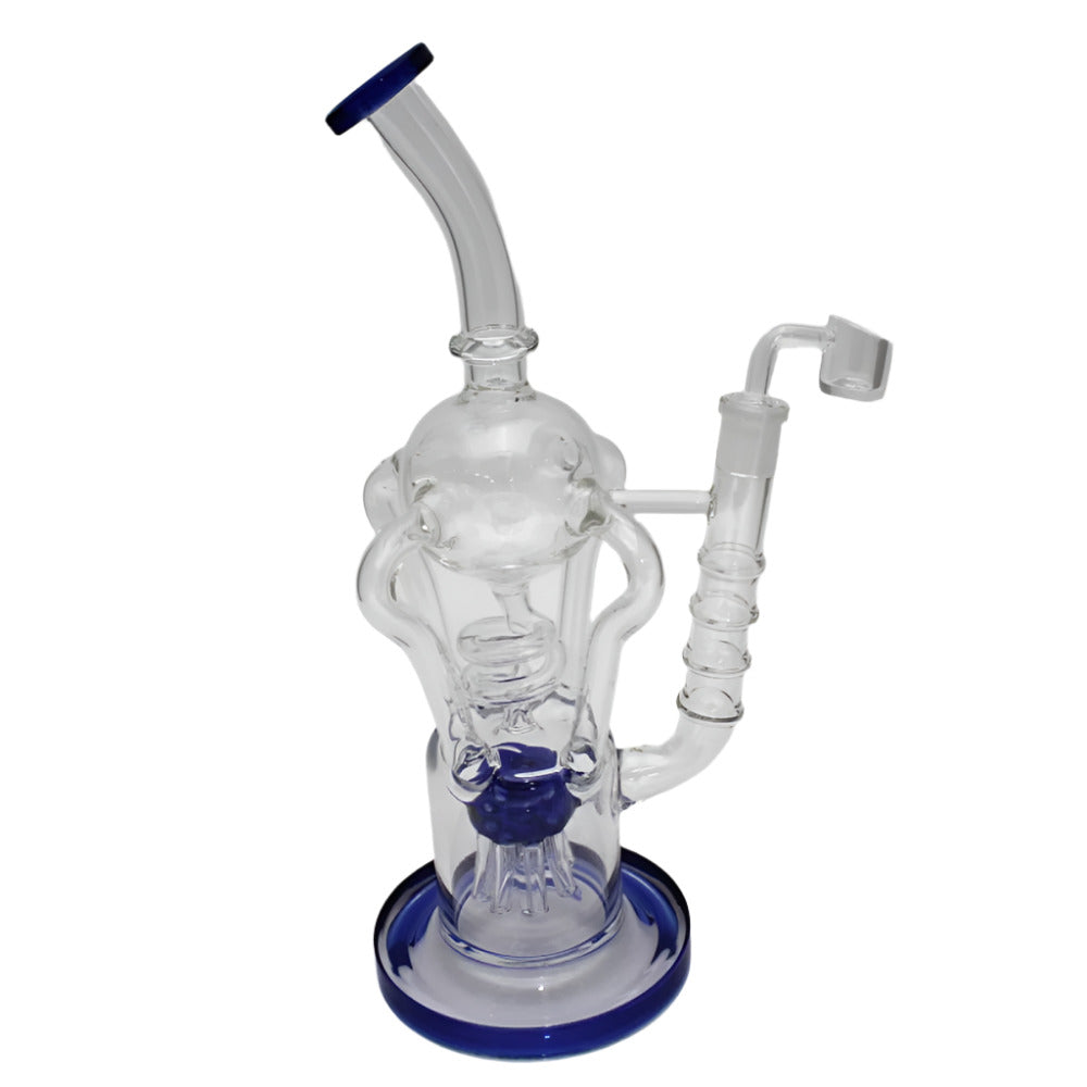 Recycle 4 Handle Coil Design Tube Color Water Pipe with 14MM Male Banger featuring multi-handle glass design, coil-style tubing, and durable filtration system for smooth airflow.