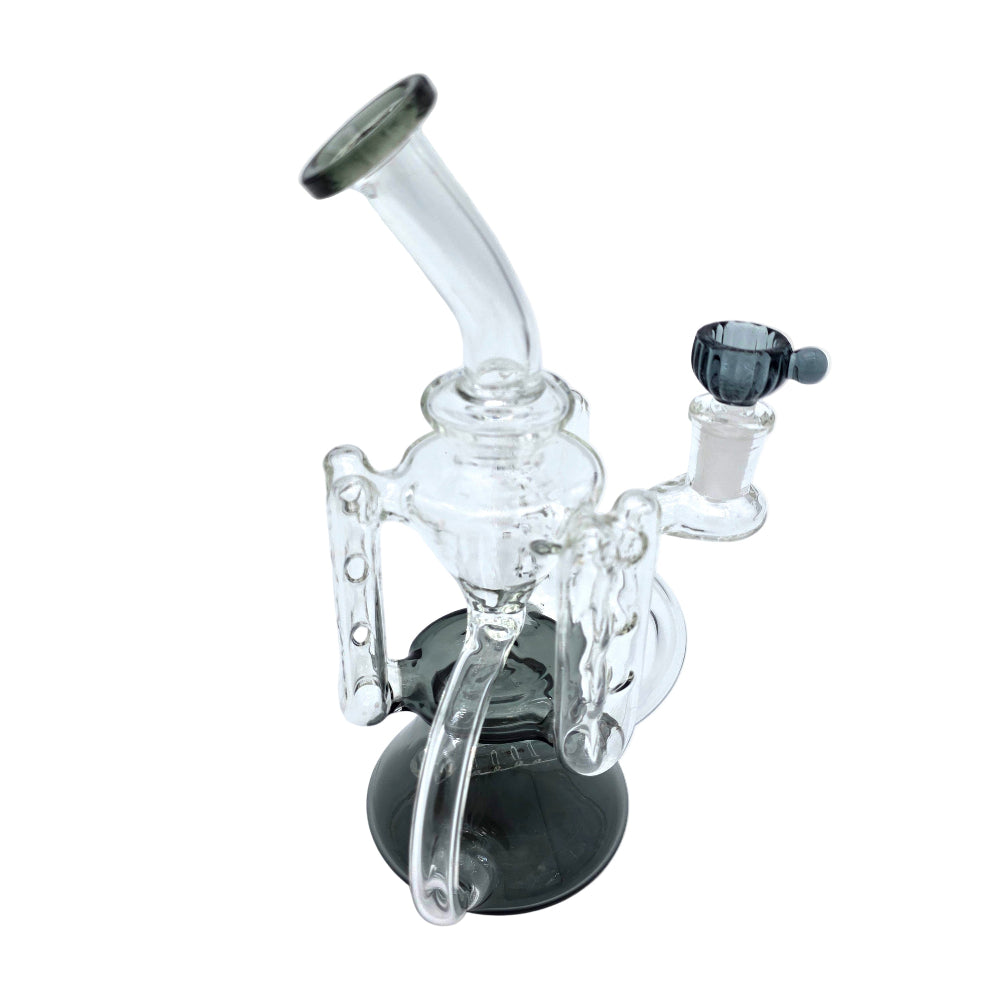 Recycle design glass water pipe featuring a unique recycler style for smooth filtration, enhanced airflow, and clean, cool smoke delivery.