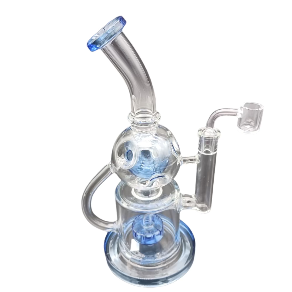 Recycler glass water pipe bong with recycle system, made from durable borosilicate glass for smooth, cooled, and clean vapor hits.