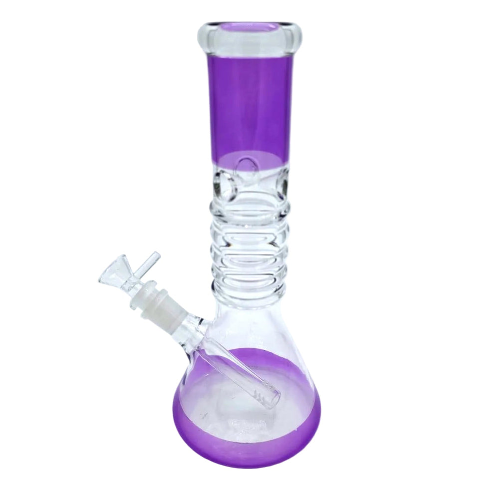 Ribbed beaker base glass water pipe with stable design, durable construction, and smooth water filtration for clean and cool smoking experience.