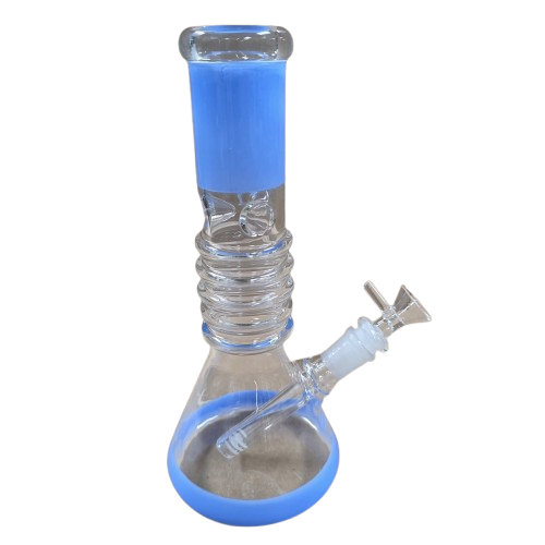 Ribbed beaker base water pipe glass straight rig design with durable build, stable base, and smooth water filtration for clean and cool hits.