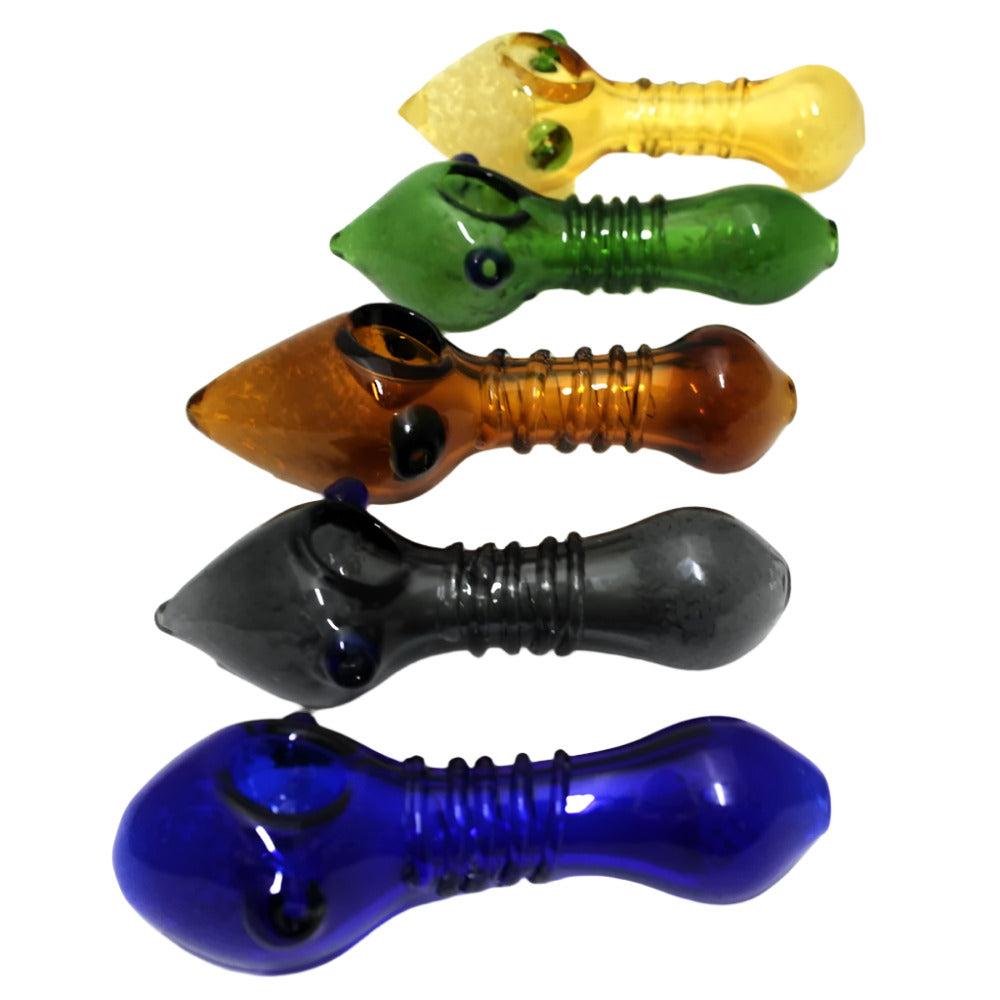 Colorful ribbed cone heavy duty glass hand pipe featuring a thick glass body, textured design, and vibrant multicolor finish.