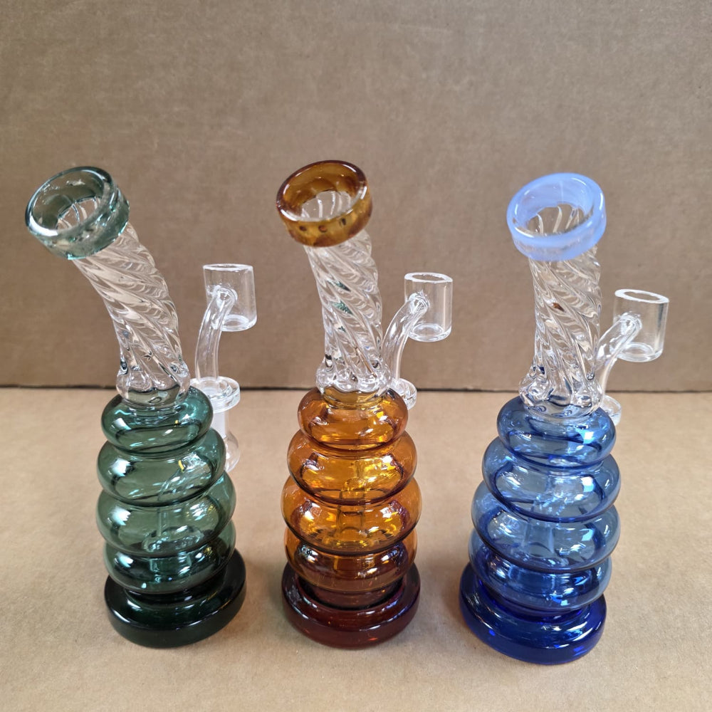 Ribbed Round Base Solid Color Glass Dab Rig Water Pipe for Concentrates and Smooth Filtration