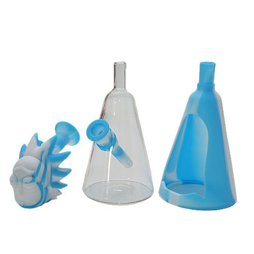 Silicone and glass RM water pipe featuring a durable silicone body, glass chamber, and smooth water filtration for an enhanced smoking experience.