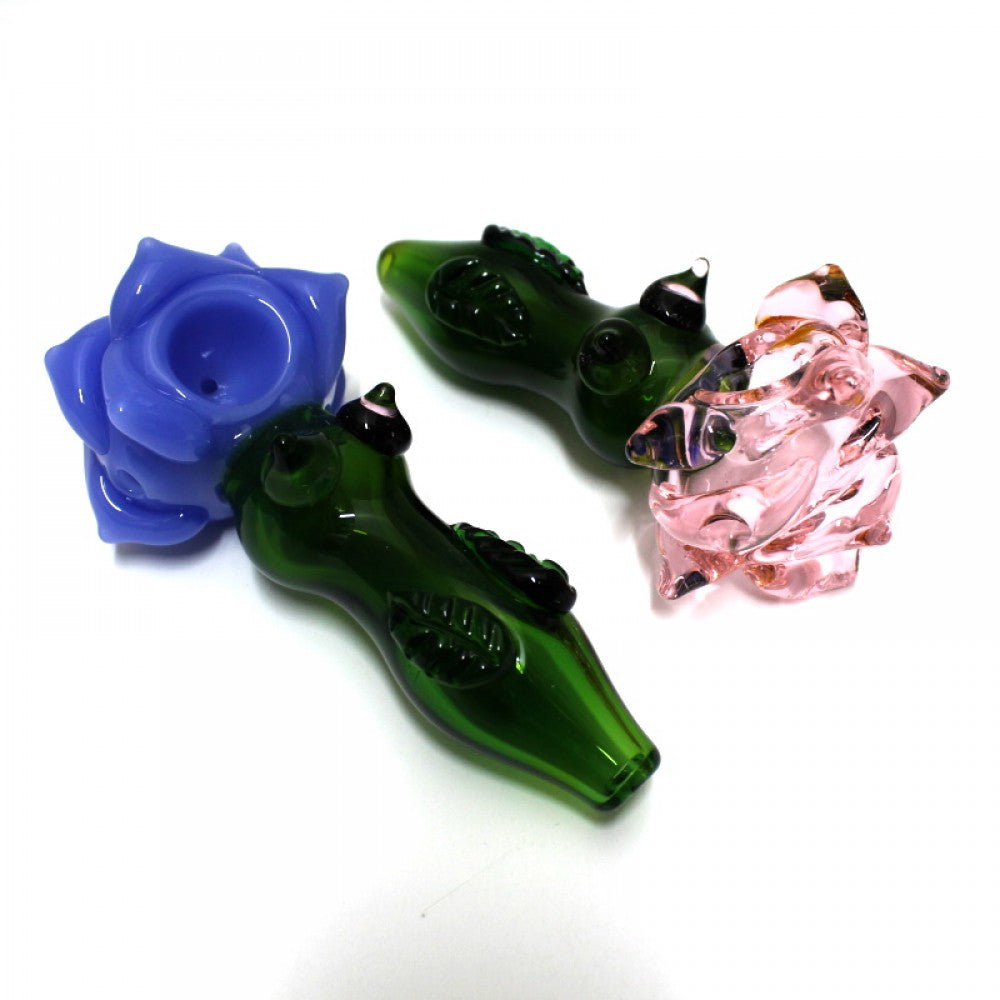 Rose shape durable glass hand pipe with strong borosilicate construction, compact, heat-resistant, and decorative pipe.