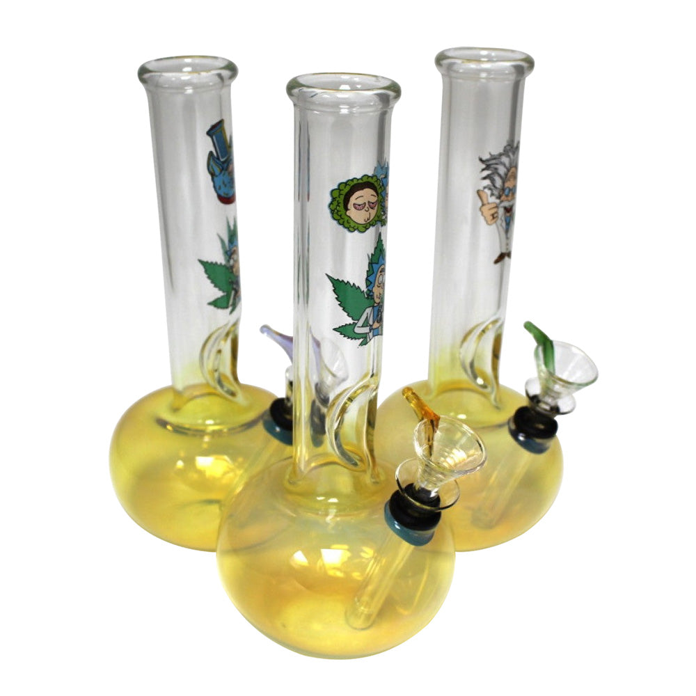 Round Base Sticker Design Water Pipe Regular with colorful sticker graphics, durable glass construction, and a stable round base design.