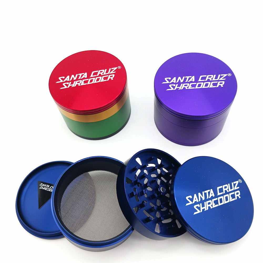 Santa Cruz Shredder 4 part aluminum jumbo grinder, heavy-duty durable construction with sharp teeth for smooth, consistent grinding and efficient herb preparation.