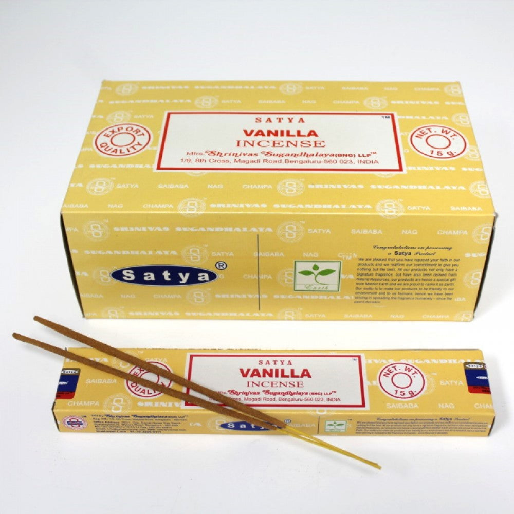 Satya Sai Baba incense box set containing 12 packs with calming natural aroma sticks.