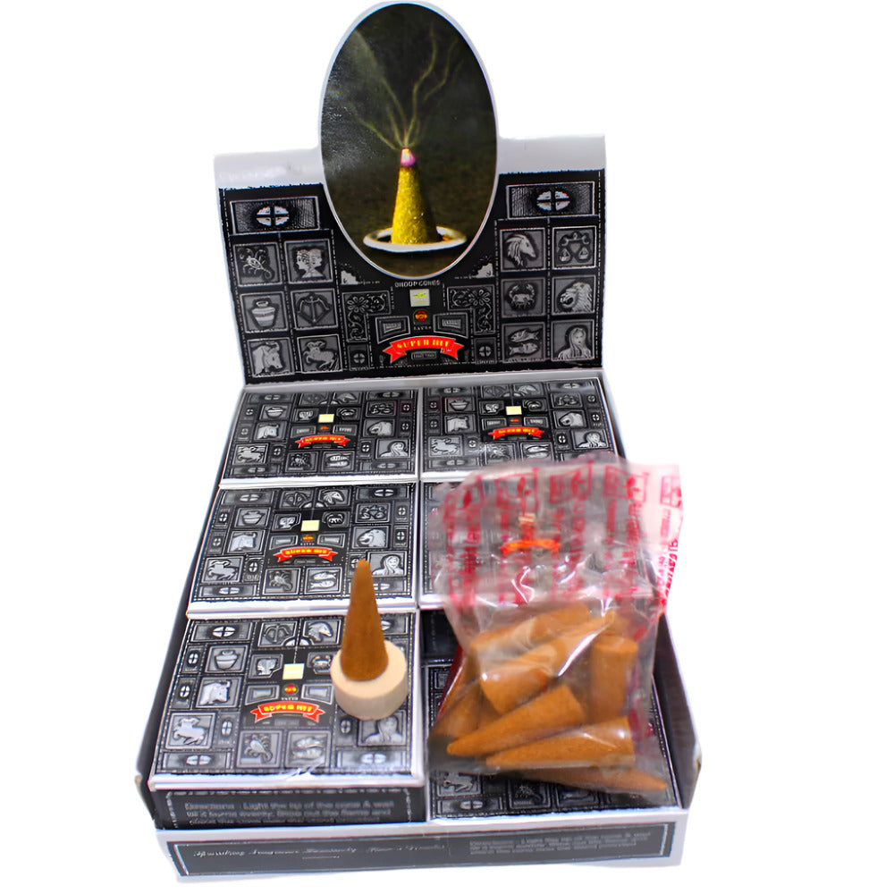 Satya Sai Baba Super Hit Dhoop Cones 12 pack traditional aromatic incense cones rich fragrance used for meditation prayer and relaxation ambiance.