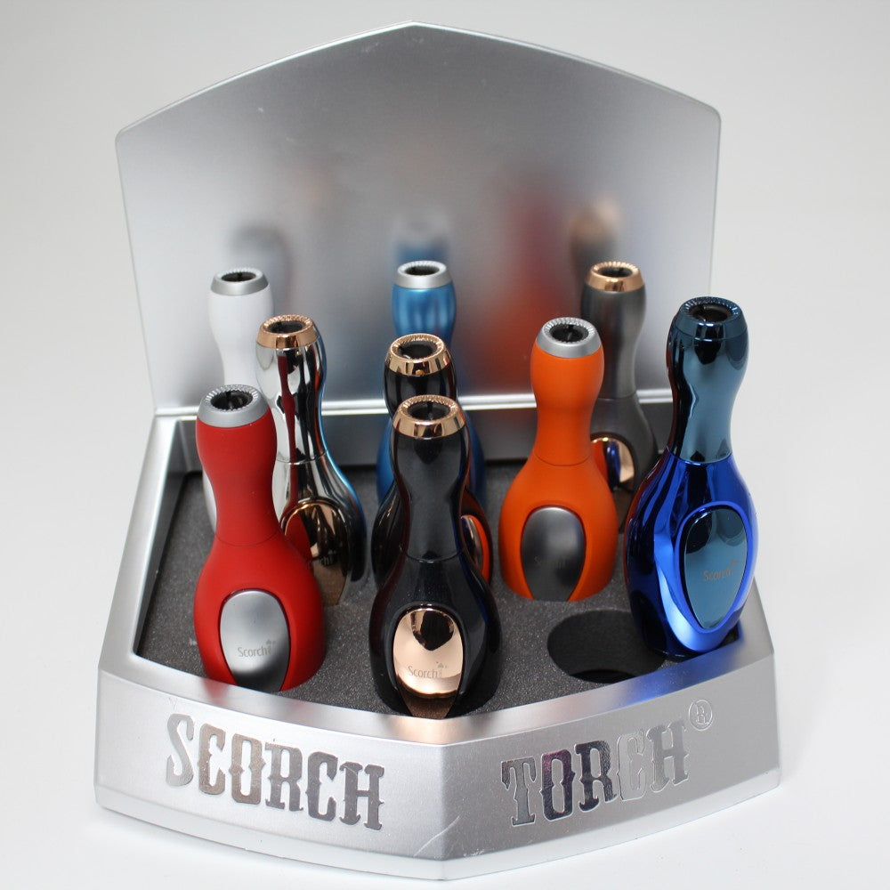Scorch Torch 61523 bowling pin shape torch 9 per pack with strong flame, durable metal body and easy ignition system for reliable use.