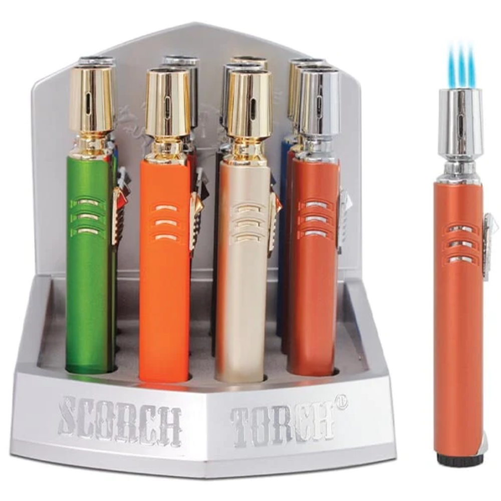 Scorch Torch 61595 3T extra large pencil torch 12 pieces per display refillable butane torch lighter with strong adjustable flame for multipurpose use