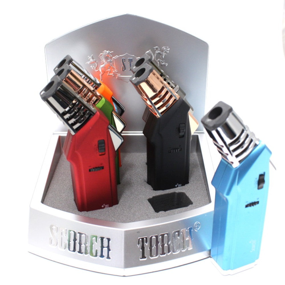Scorch Torch 61603 60 degree large Luna torch 6 inch assorted colors, durable metal build, strong flame output and 6 per display for retail use.
