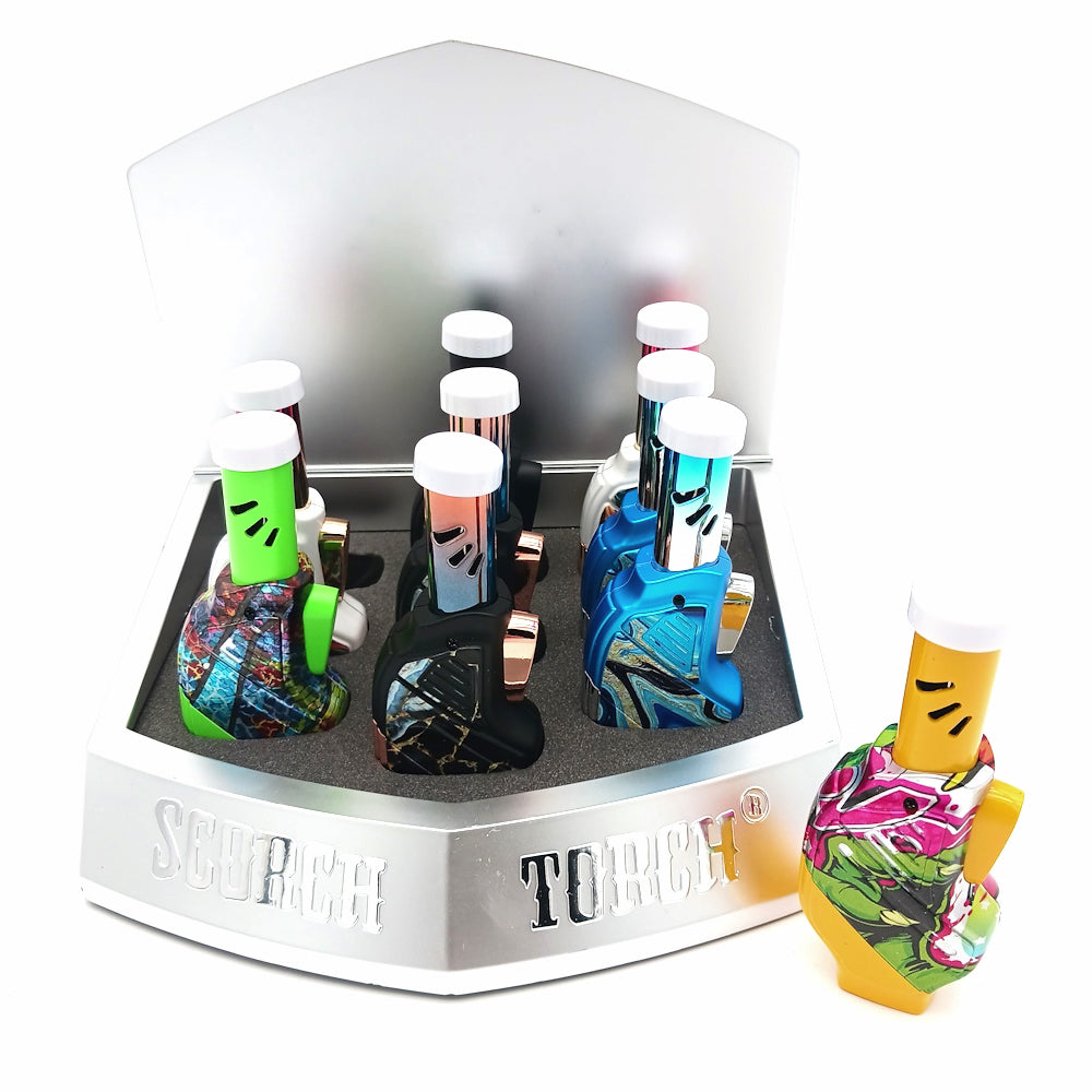 Scorch Torch 61820 fancy design torch lighters 9 pack, refillable jet flame lighters with durable build and stylish design for retail and everyday use.