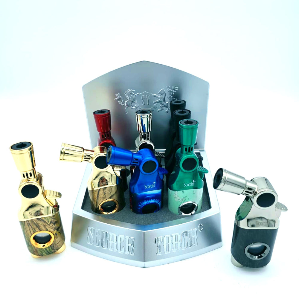 Scorch Torch 61864 single flame moving head torch lighter 9 pack refillable butane design adjustable head for precise ignition and flexible flame control.