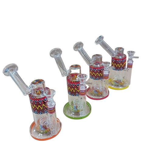 Side arm zig zag color water pipe made from durable glass, featuring a unique zig zag design for smooth airflow, enhanced filtration, and stable comfortable use.