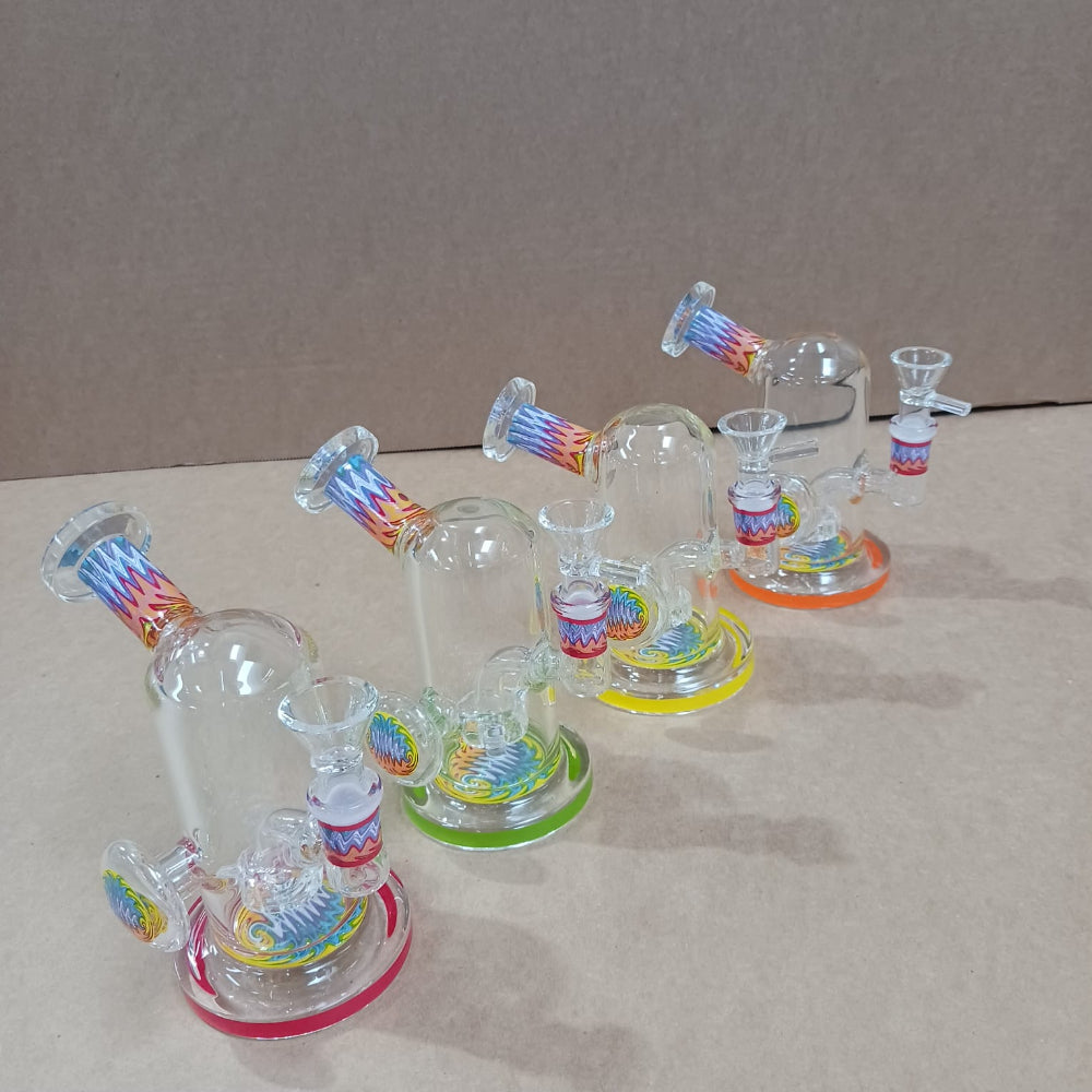 Side arm zigzag design color glass water pipe made from thick durable glass, designed for smooth filtration, stable handling, and a stylish smoking experience.