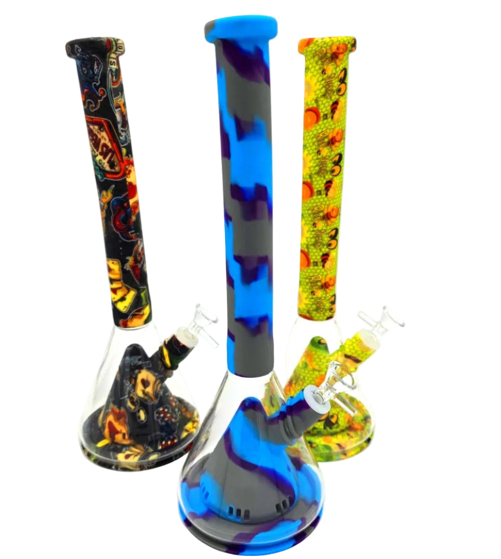 Silicon Beaker With Glass Skinny Water Pipe durable hybrid bong with silicone beaker base and skinny glass tube, delivering smooth, cool, and filtered hits.
