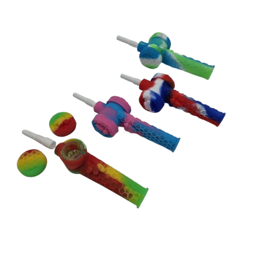 Silicone 2 in 1 pipe with straw kit and 10mm ceramic nail designed for portable use, durability, and smooth concentrate vaporization.
