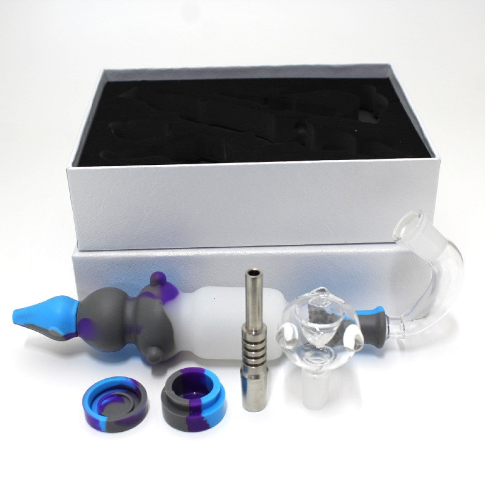 Silicone 2 in 1 straw kit with 14MM male glass bowl durable heat-resistant silicone design portable and easy-to-use kit for versatile smoking convenience.