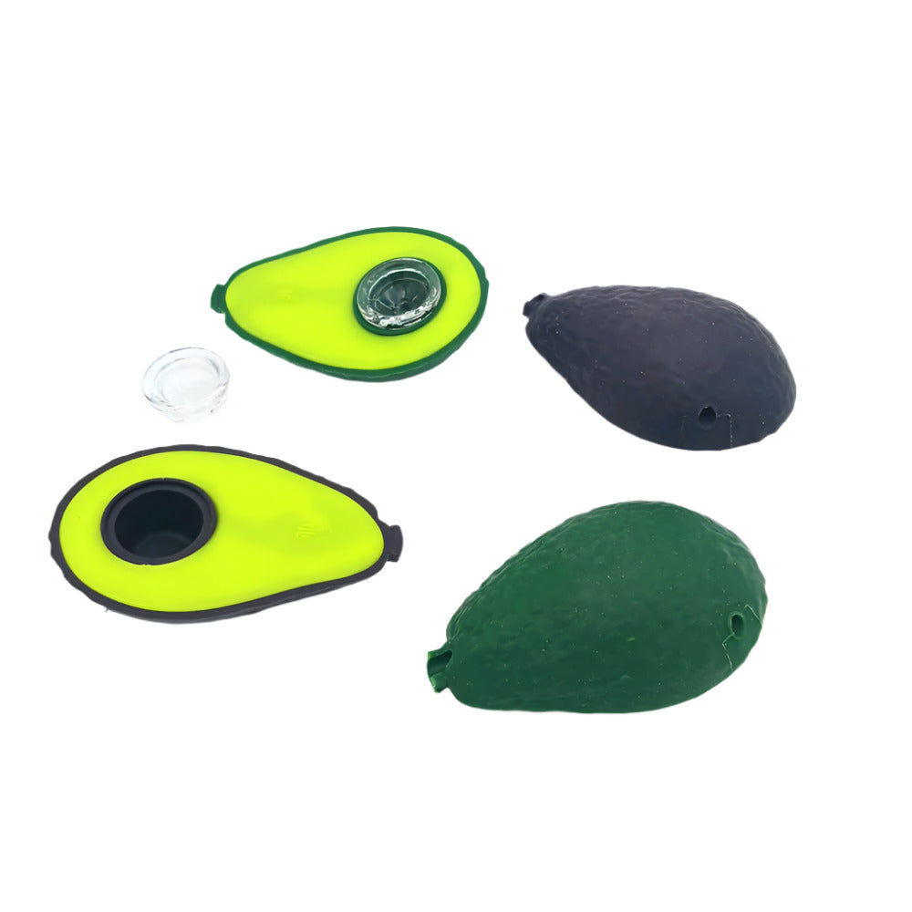 Fun avocado-shaped silicone hand pipe with flexible, durable construction and compact travel-friendly design.