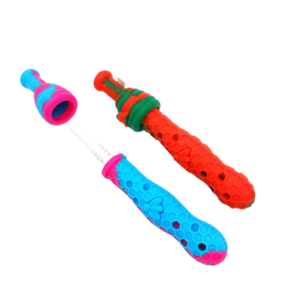 Honeycomb and bee design silicone NC kit with a 14mm ceramic tip for smooth and reliable concentrate sessions.