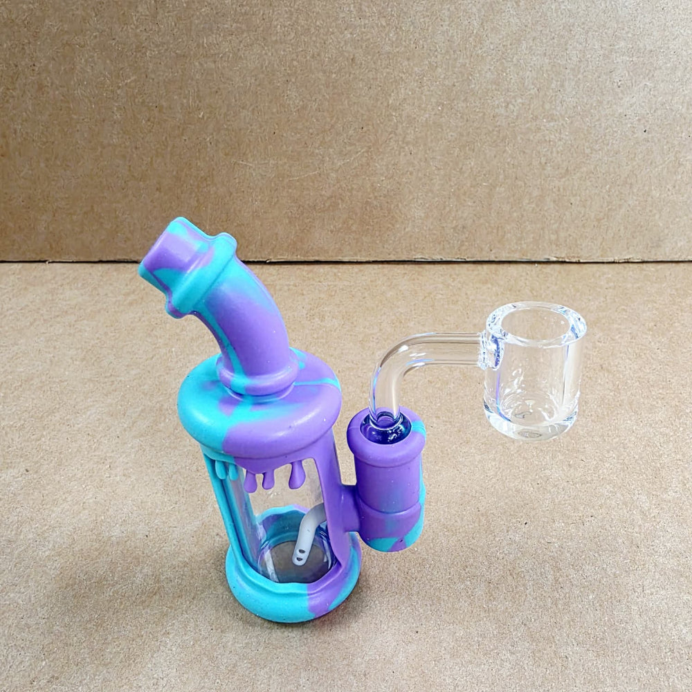 A shatterproof silicone and glass water pipe designed for long-lasting use.