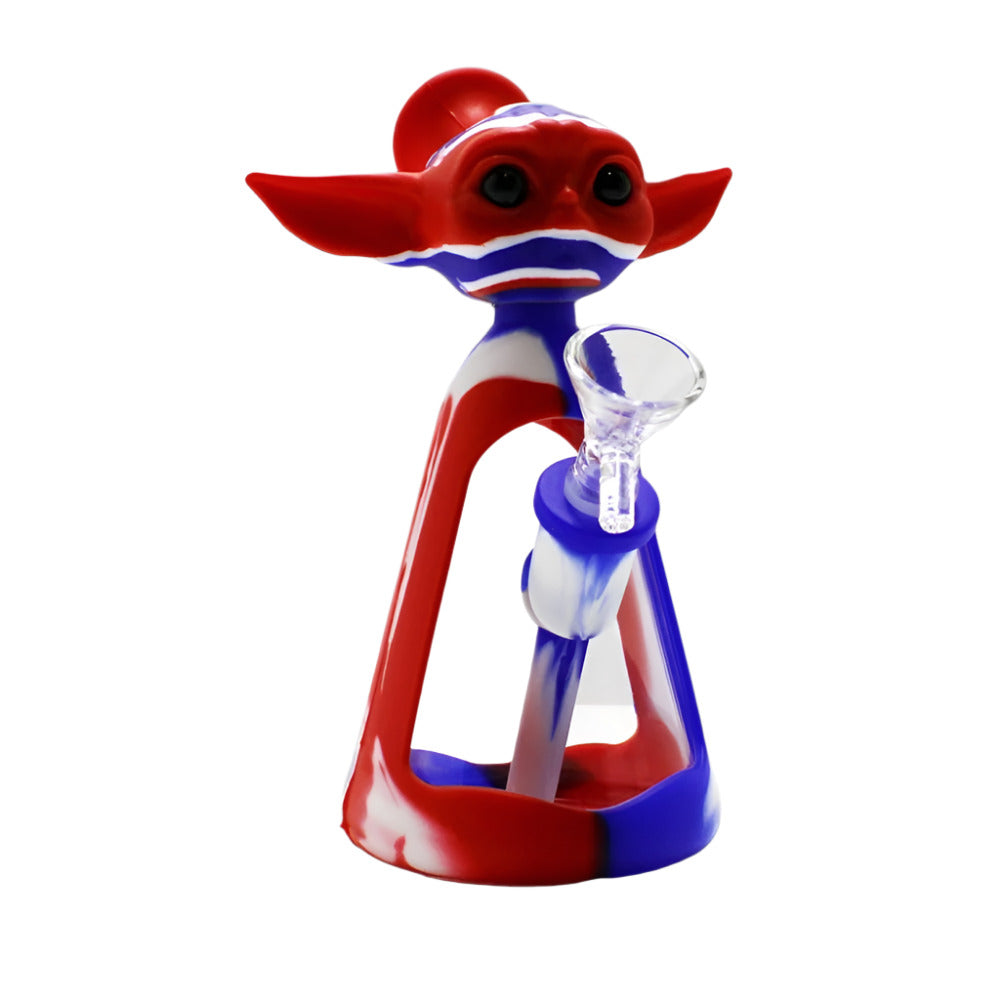 Silicone With Glass Fancy Design Water Pipe featuring a durable heat-resistant silicone body, decorative design, and removable glass components.