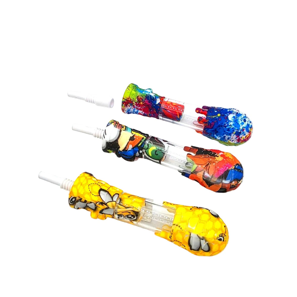 Silicone glass honeybee straw kit with 10mm ceramic nail designed for durable, portable use and smooth concentrate vaporization.