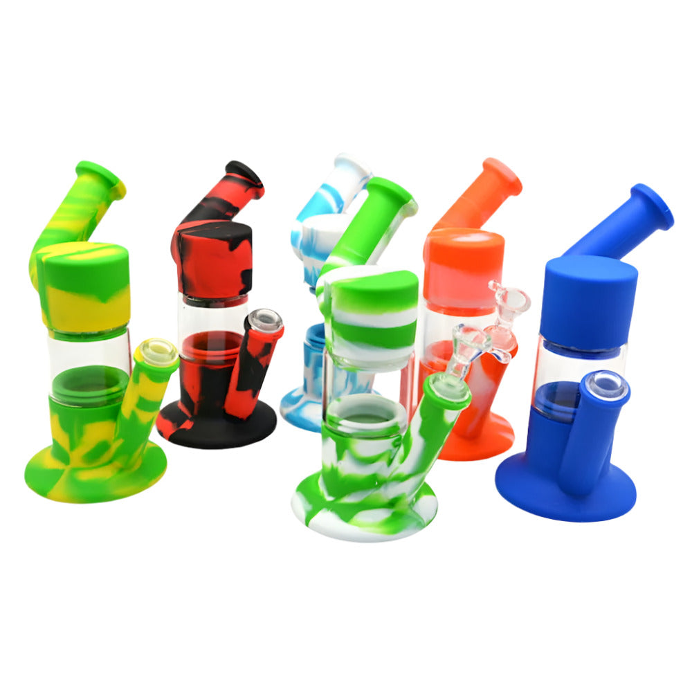 silicone and glass side arm water pipe with glass bowl featuring durable hybrid construction, heat-resistant silicone body, and smooth airflow for a reliable smoking experience.