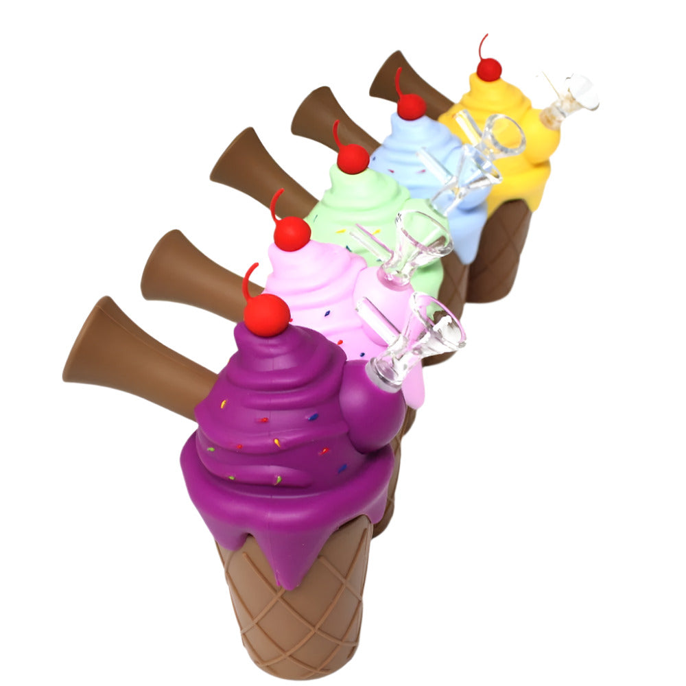 Multi-color silicone ice cream water pipe with 14MM bowl, durable and flexible build, heat-resistant, portable, and easy-to-clean smoking water pipe.
