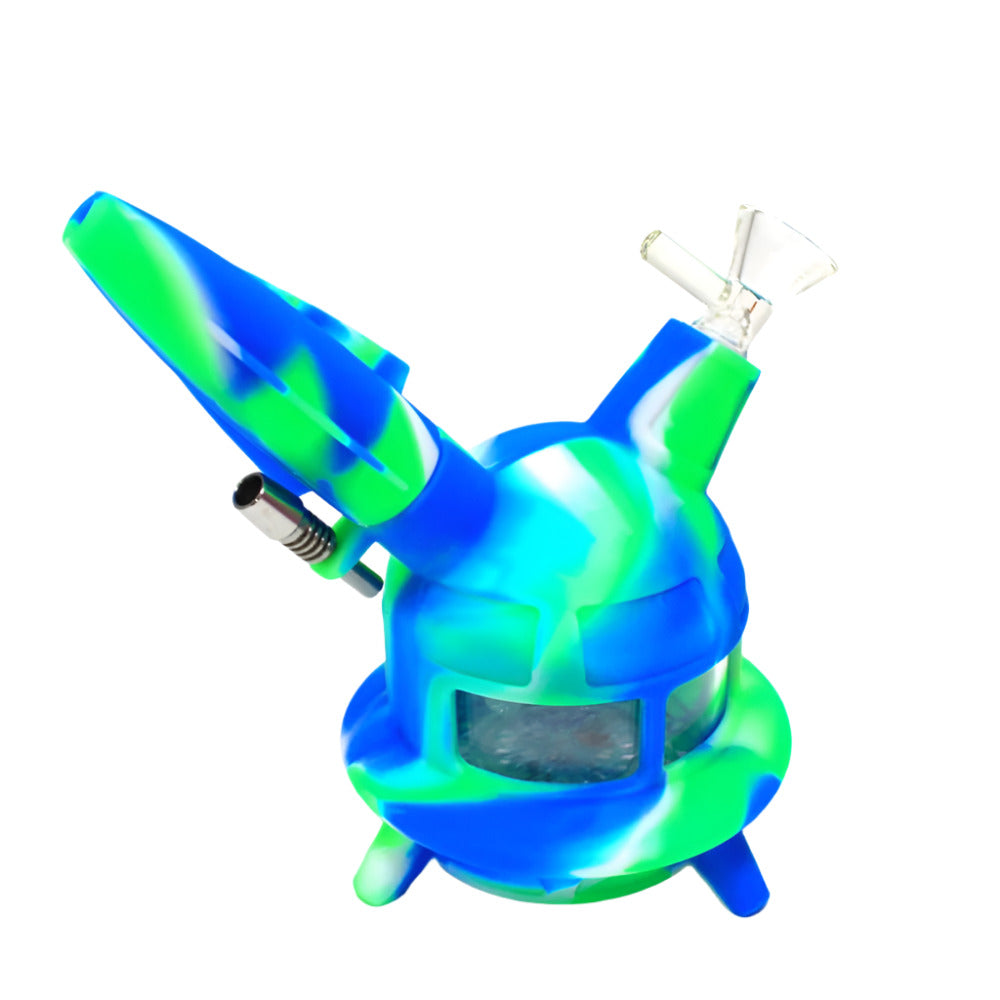 Silicone LED rocket design dab rig water pipe with 14mm male glass bowl, featuring a durable heat-resistant body, built-in LED lighting, and smooth water filtration for enhanced vapor flow.