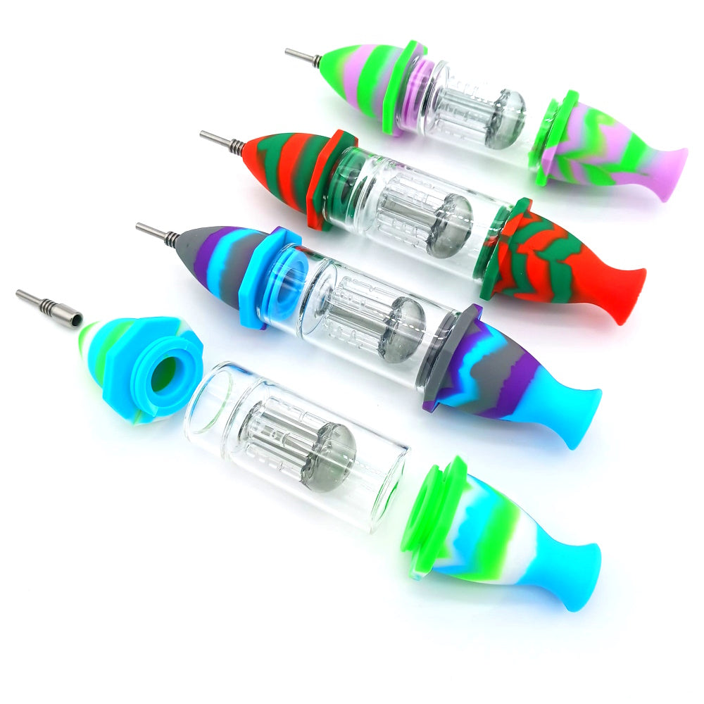 Silicone Multi Color Straw Kit with Glass Tree Percolator and 10MM Connection for Smooth Filtration and Durable Use