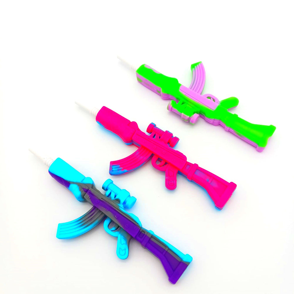 Silicone multi color gun shape nectar collector kit with 10mm ceramic nail, heat-resistant silicone body, and portable ergonomic design.