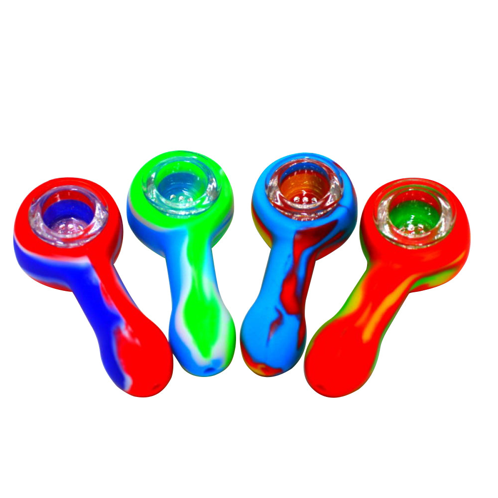 Silicone multi color hand pipe, durable heat-resistant shockproof design with lightweight flexible body and compact portable smoking accessory.