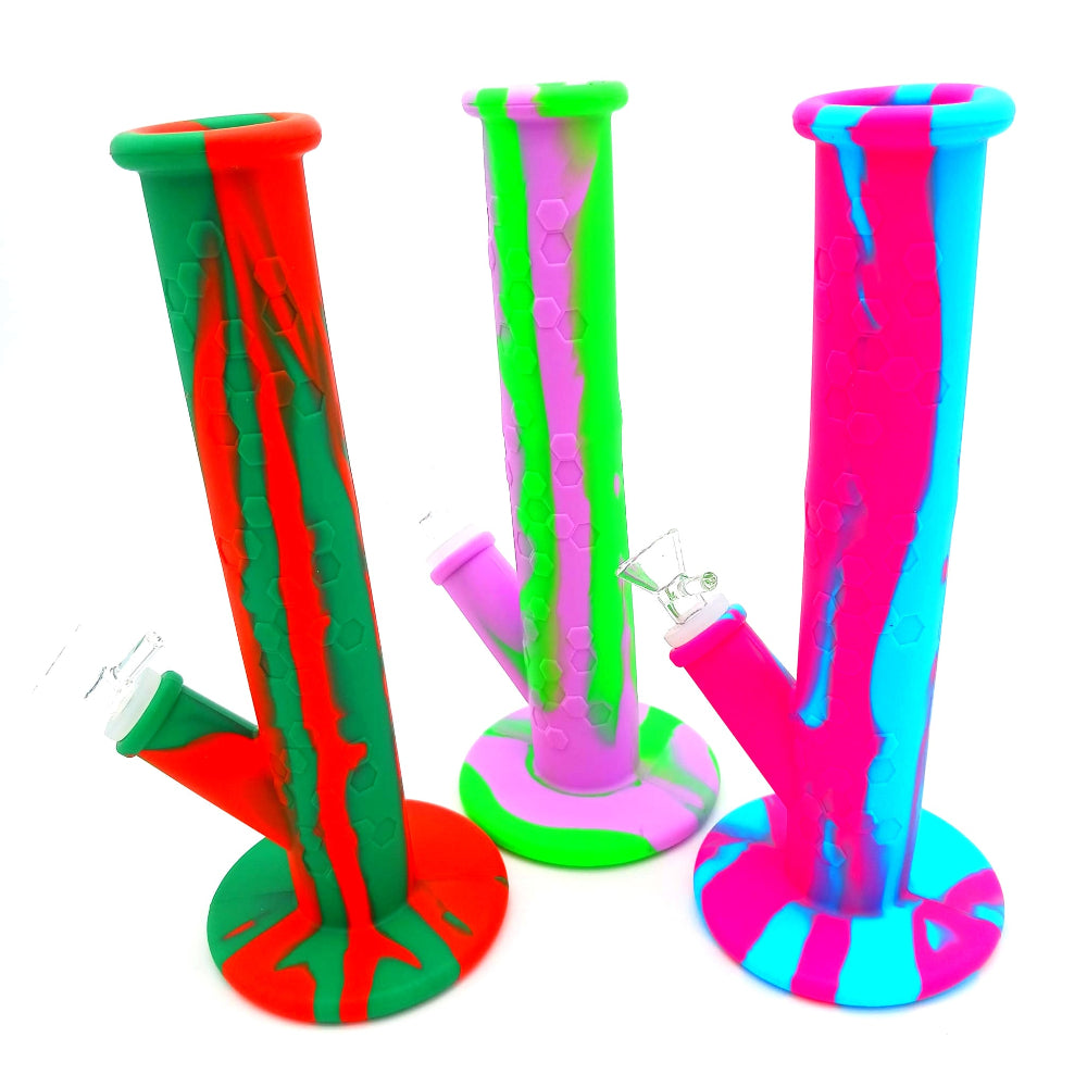 Silicone multi color straight water pipe with 14mm color bowl, durable heat-resistant design for smooth filtration and easy cleaning smoking experience.