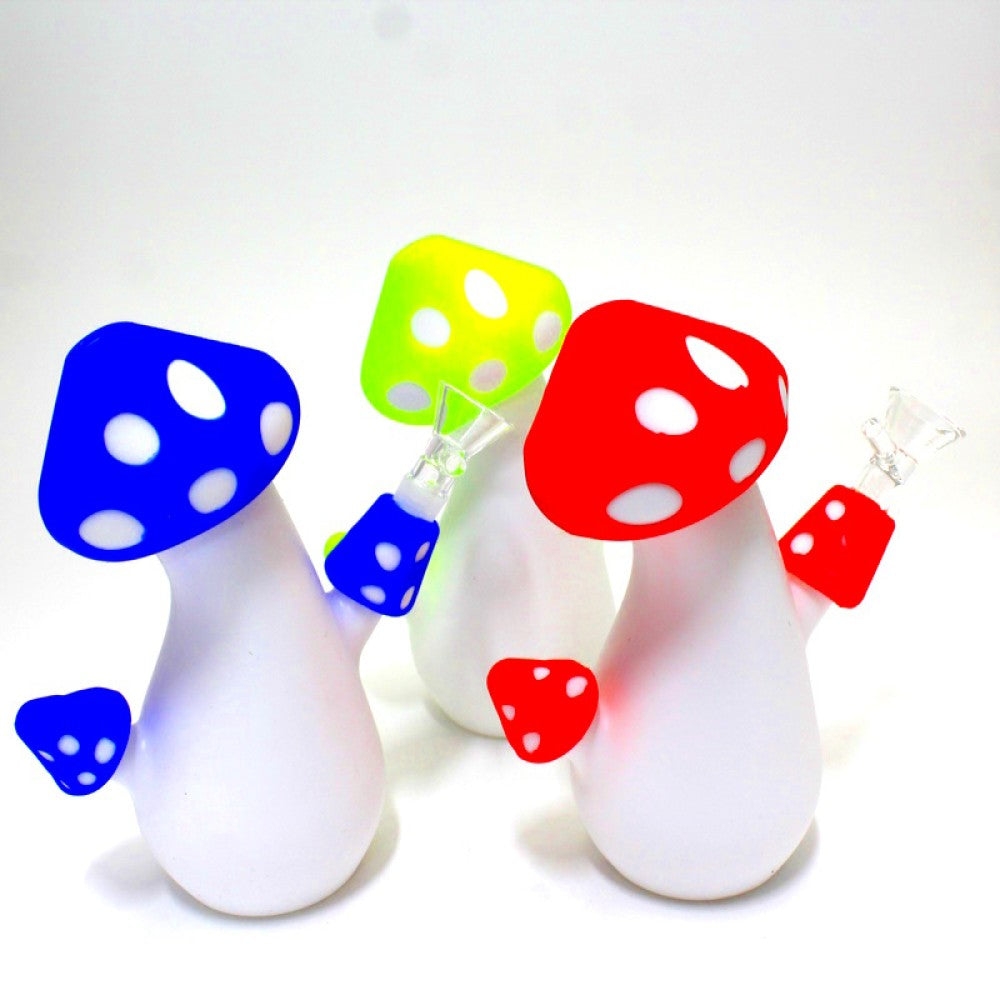 Silicone Mushroom Shaped Water Pipe featuring a durable heat-resistant silicone body, colorful mushroom design, and portable construction.