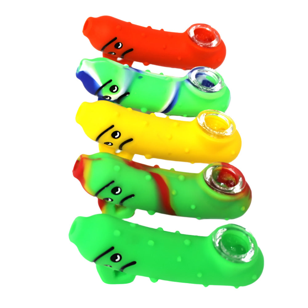 Silicone new design hand pipe in assorted colors with glass bowl, durable heat-resistant shockproof smoking pipe with smooth and portable design.