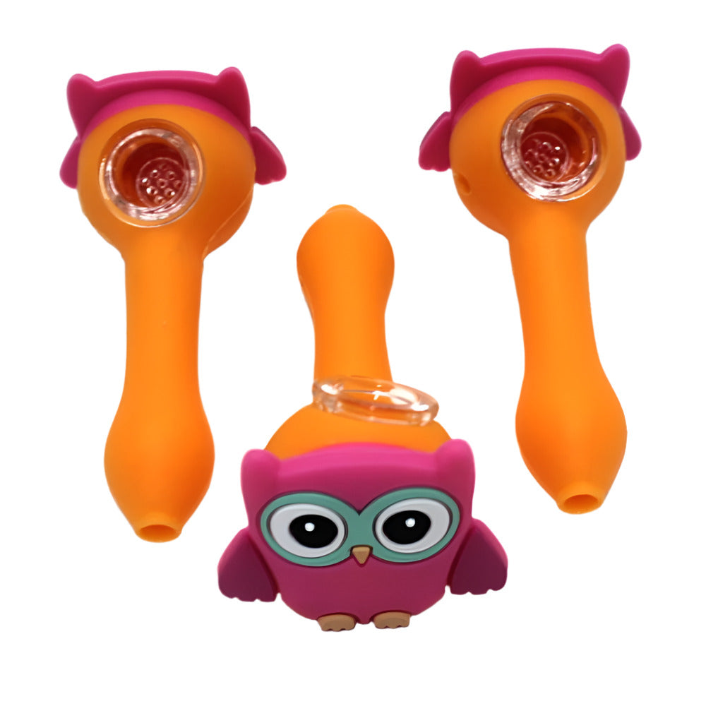 Silicone orange and pink color hand pipe with glass bowl, durable heat-resistant design, portable and shockproof smoking accessory with smooth airflow.