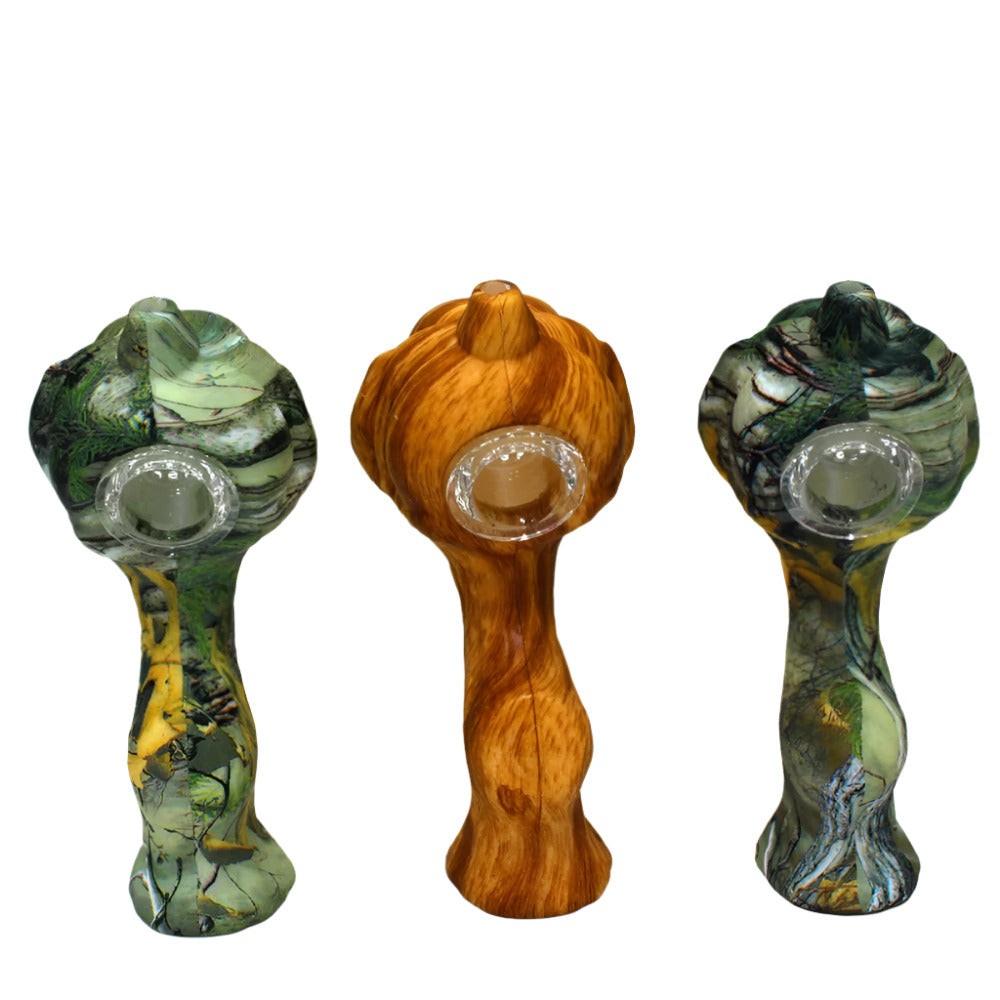 Silicone pumpkin hand pipe with glass bowl, durable heat-resistant silicone design featuring a removable glass bowl for smooth and easy smoking use.