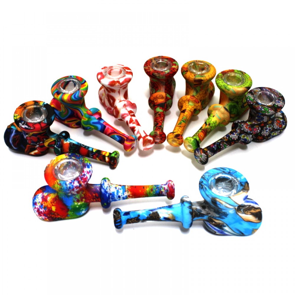 Silicone printed color hand pipe with new design, durable heat-resistant silicone body, lightweight portable structure, and easy-to-clean flexible build.
