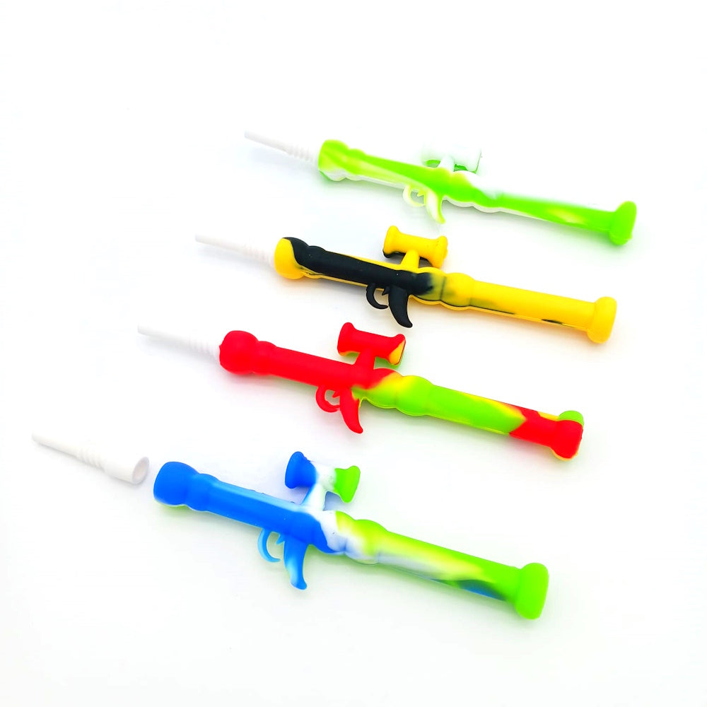 Silicone skinny gun shape NC kit with 10mm ceramic tip, durable heat-resistant silicone body, and compact design for easy handling and concentrate use.