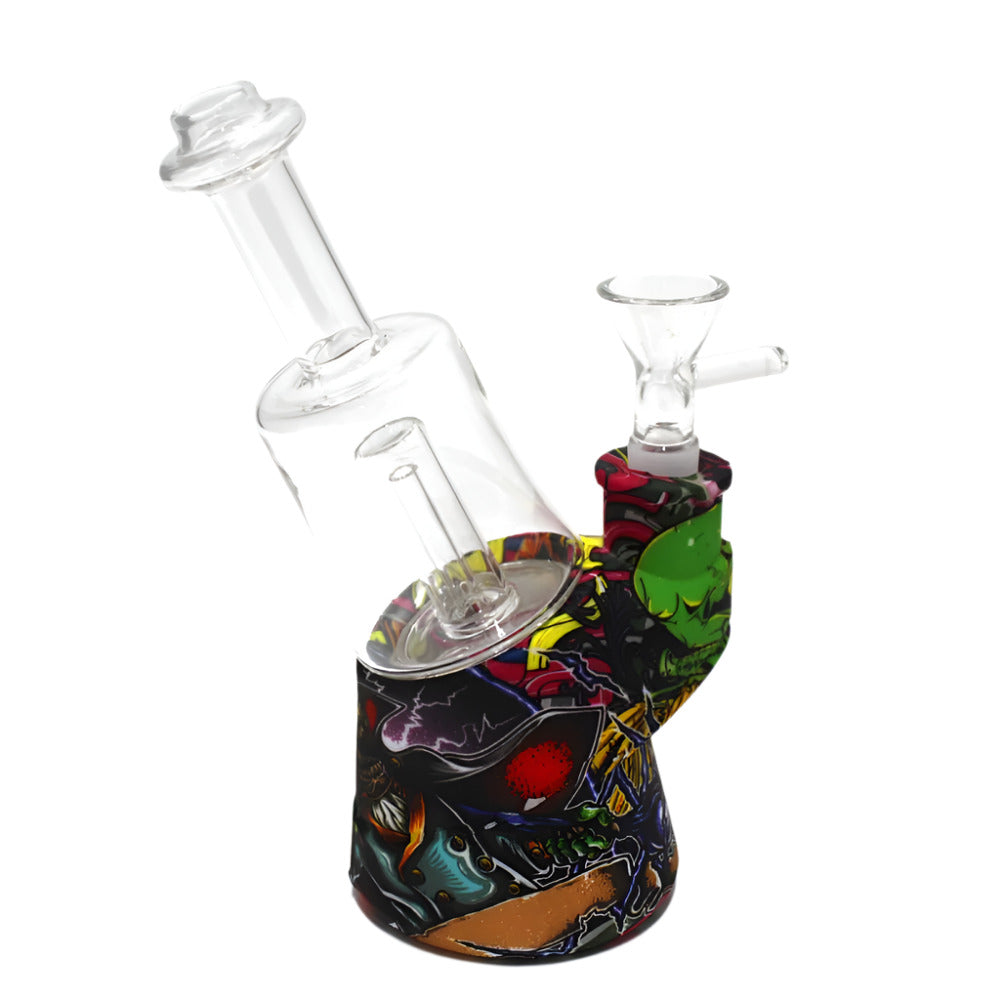 Silicone water pipe with a glass chamber, combining durability and smooth filtration in a portable and easy-to-clean design.