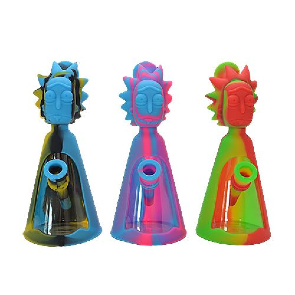 Silicone with Glass RM Water Pipe featuring a durable heat-resistant silicone body, glass chamber, and portable easy-to-clean design.