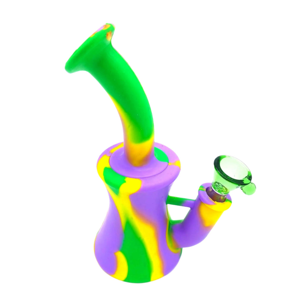 Silicone 2 part multi color water pipe W/14 Mm male bow smoke