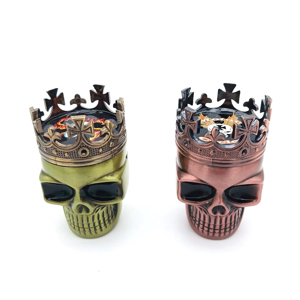 3 piece skull face herb grinder with durable metal body sharp grinding teeth and magnetic lid for smooth and efficient herb grinding