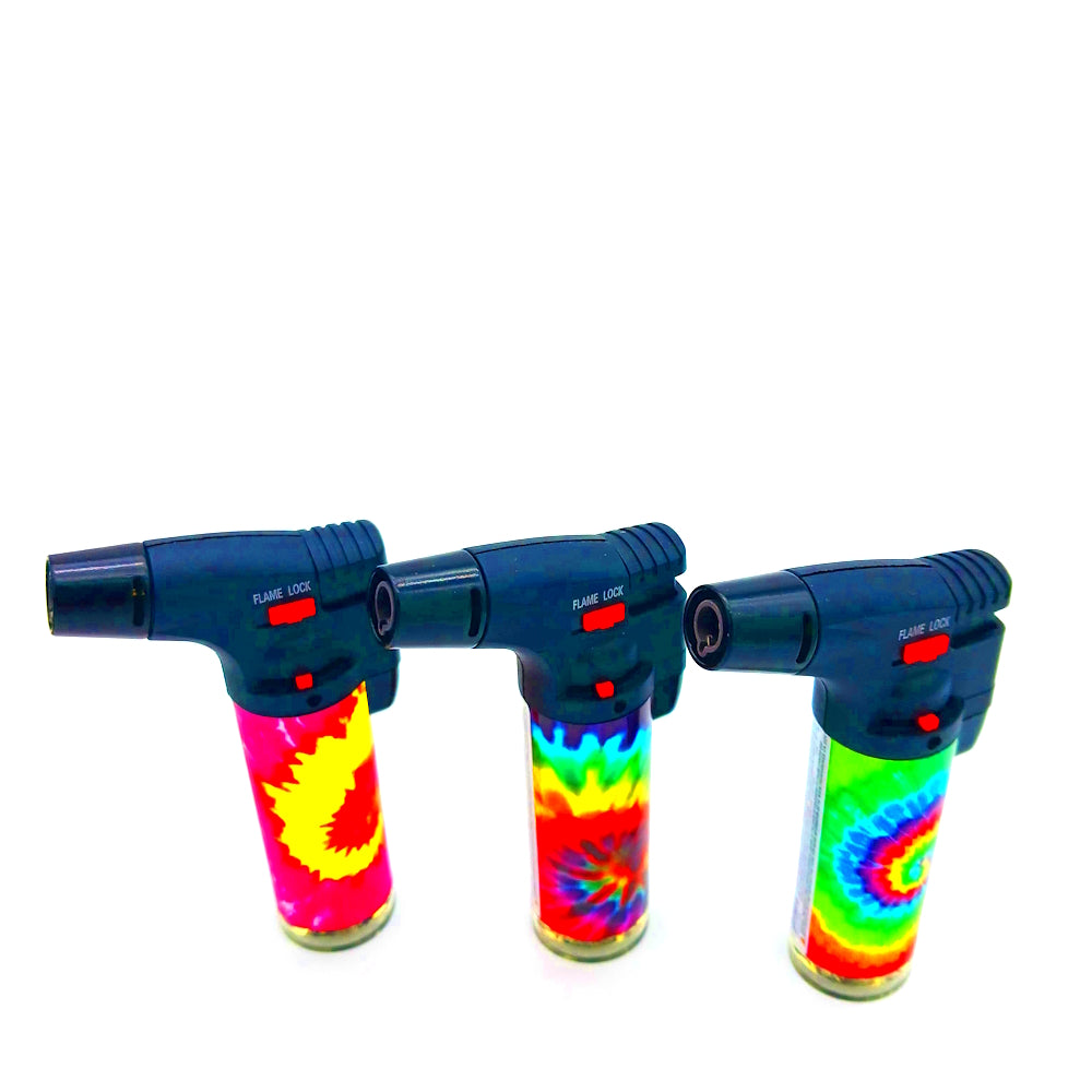 SK101TD Sky Tie Dye side torch lighter 15 ct display with adjustable torch flame, wind-resistant performance, and durable design for reliable use.