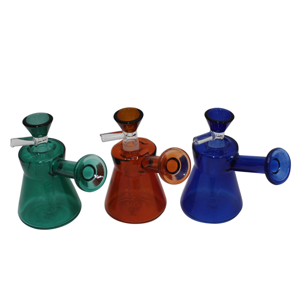 Small solid color glass water pipe, durable compact design with water filtration system for smooth and clean smoking experience.
