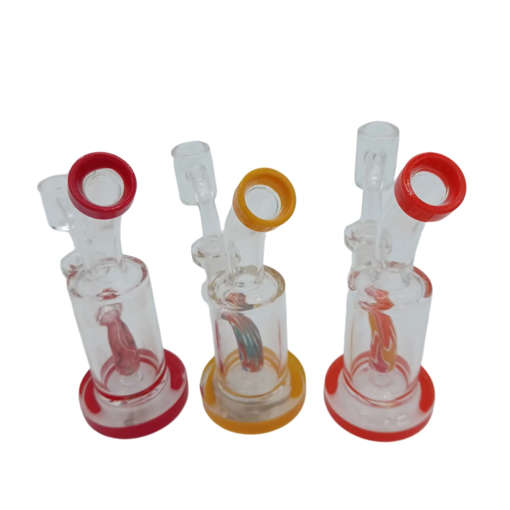 Small tube color dab rig water pipe made from durable borosilicate glass with 14mm male banger for smooth vapor, portability, and concentrate use.